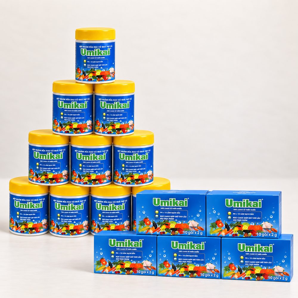 UMIKAI - Combo 10 hộp bột ngâm rửa rau củ quả thịt cá (100g) tặng 5 hộp 20g