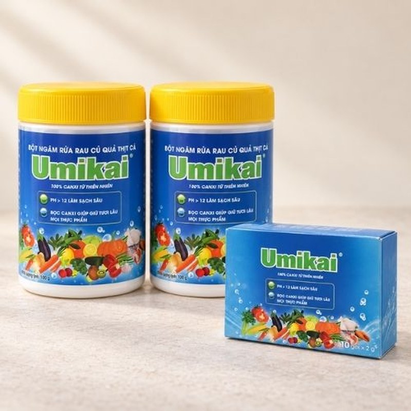 UMIKAI - Combo 2 hộp bột ngâm rửa rau củ quả thịt cá (100g) tặng 1 hộp 20g